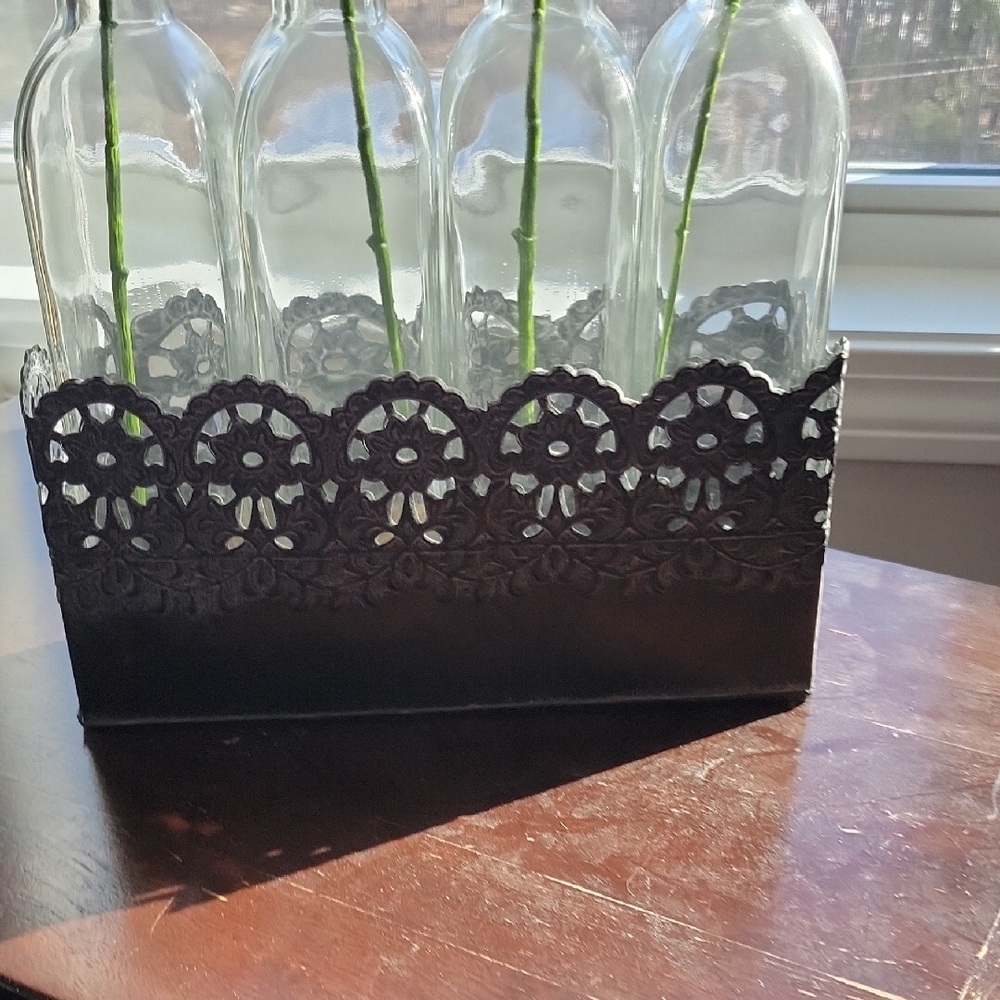 Pink Artificial Flower Arrangement in Clear Glass Bottles - Picture 5 of 5